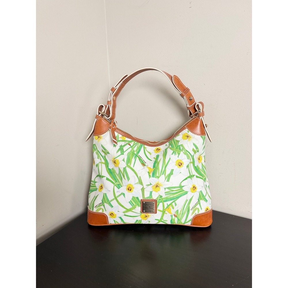 Dooney & Bourke Daffodil Floral Hobo Shoulder Bag White Green Yellow